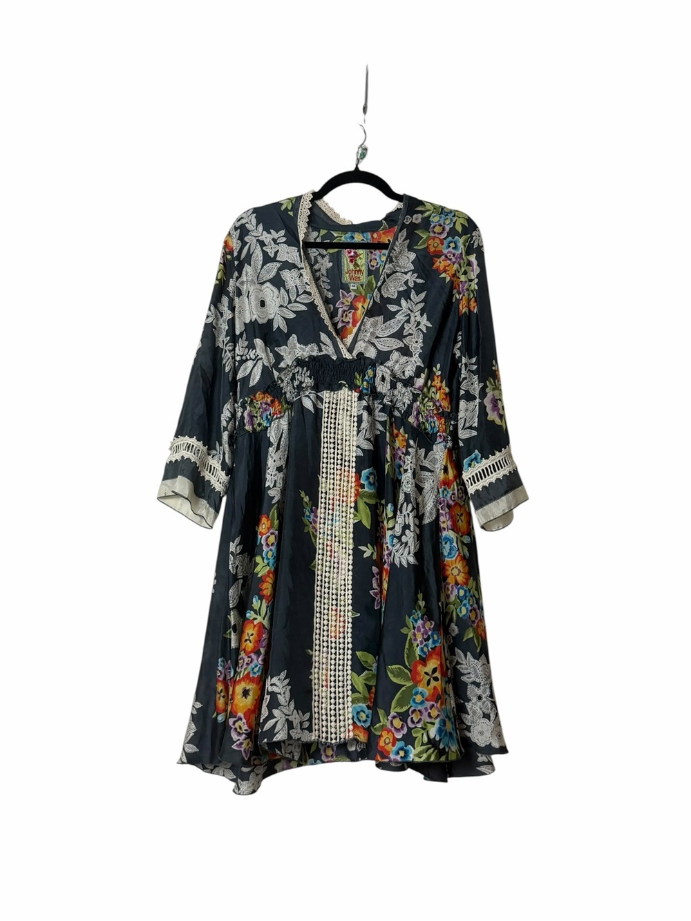 Johnny Was Silk Floral Boho Tunic Dress Lace Trim Medium Boho Summer - Picture 2 of 6